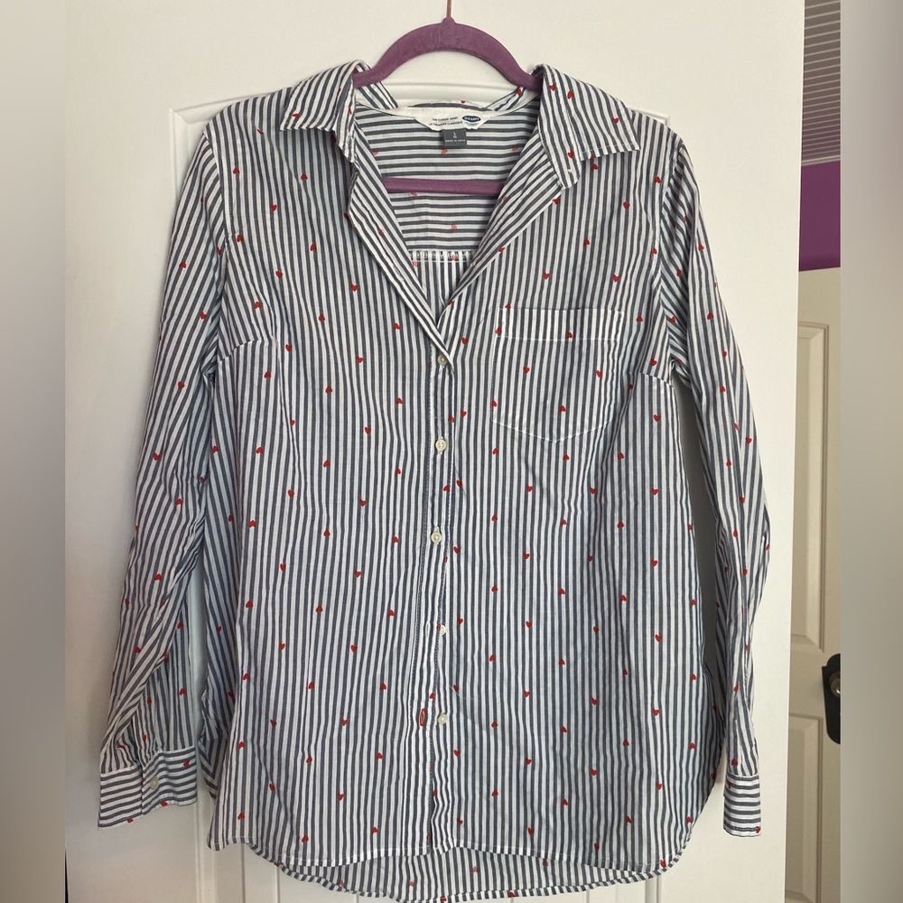 Striped button down with red hearts